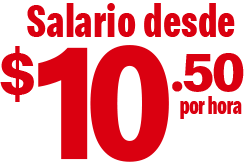 Ícono de compensación salarial: sueldos competitivos y beneficios económicos para el personal de restaurante McDonald's. «Desde $10.50 por hora.»